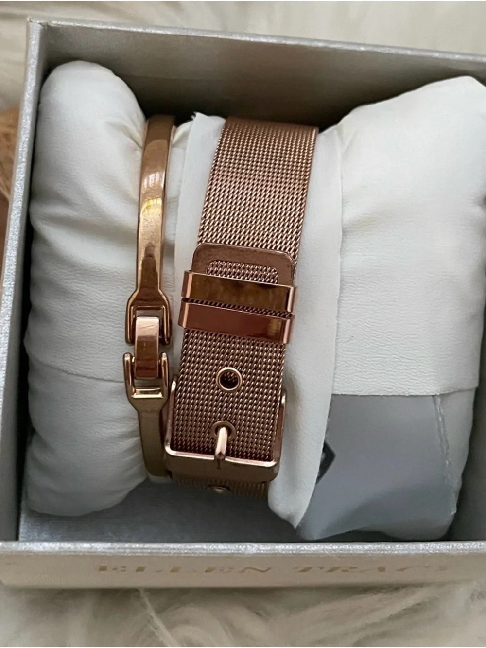Ellen Tracy Rose Gold Watch with Crystal Accent Bracelet Set